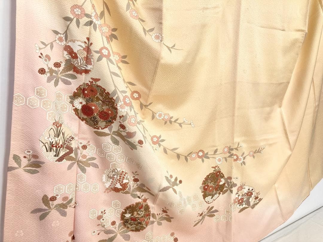 未使用 吾妻徳穂 吉澤の友禅 訪問着 袷 黄色 ピンク パステル 1405