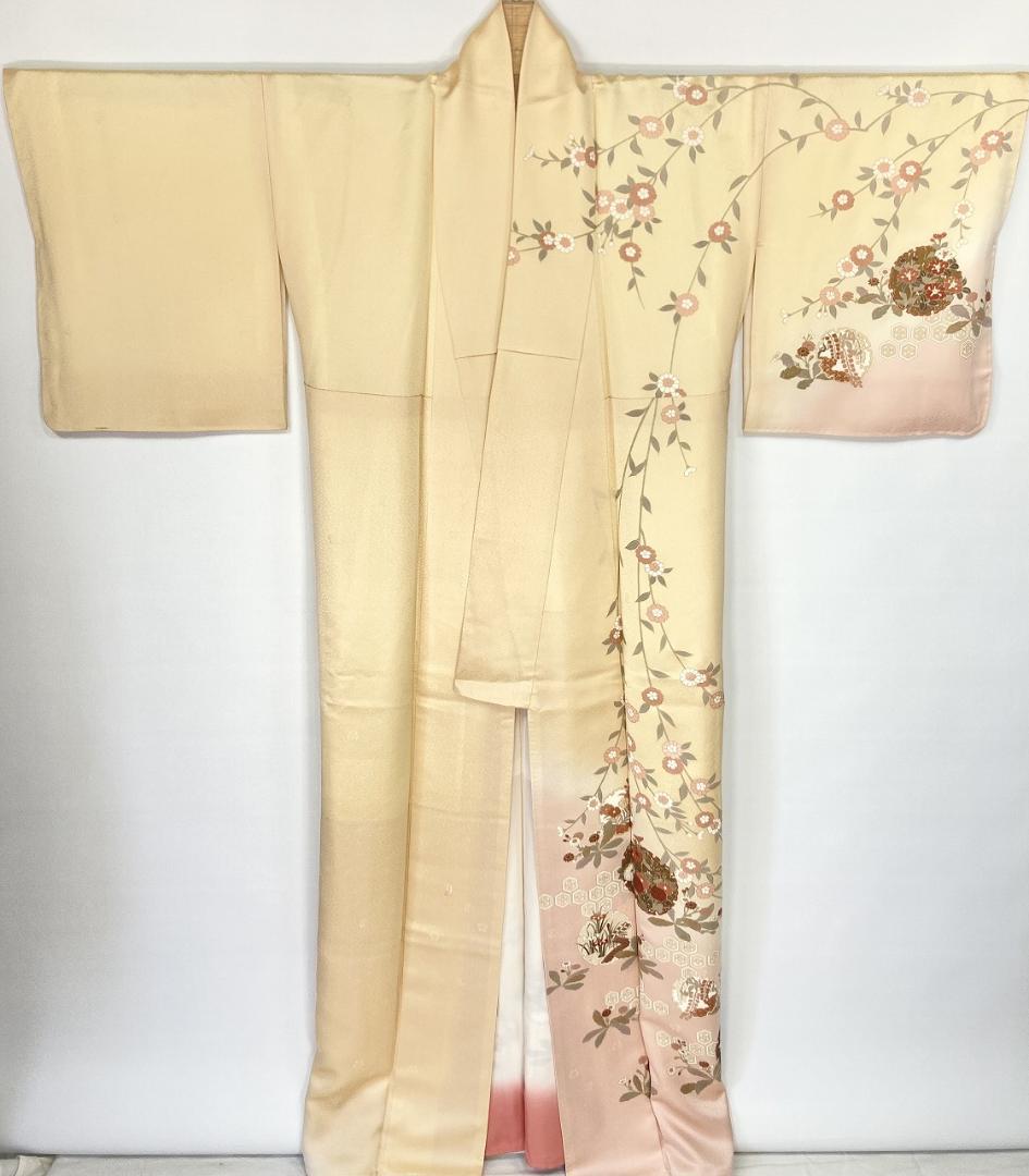 未使用 吾妻徳穂 吉澤の友禅 訪問着 袷 黄色 ピンク パステル 1405