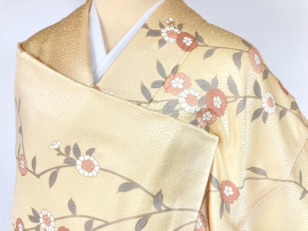 未使用 吾妻徳穂 吉澤の友禅 訪問着 袷 黄色 ピンク パステル 1405