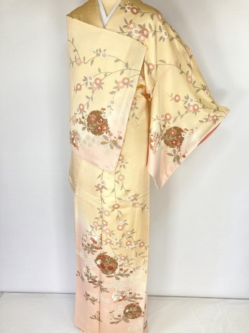 未使用 吾妻徳穂 吉澤の友禅 訪問着 袷 黄色 ピンク パステル 1405