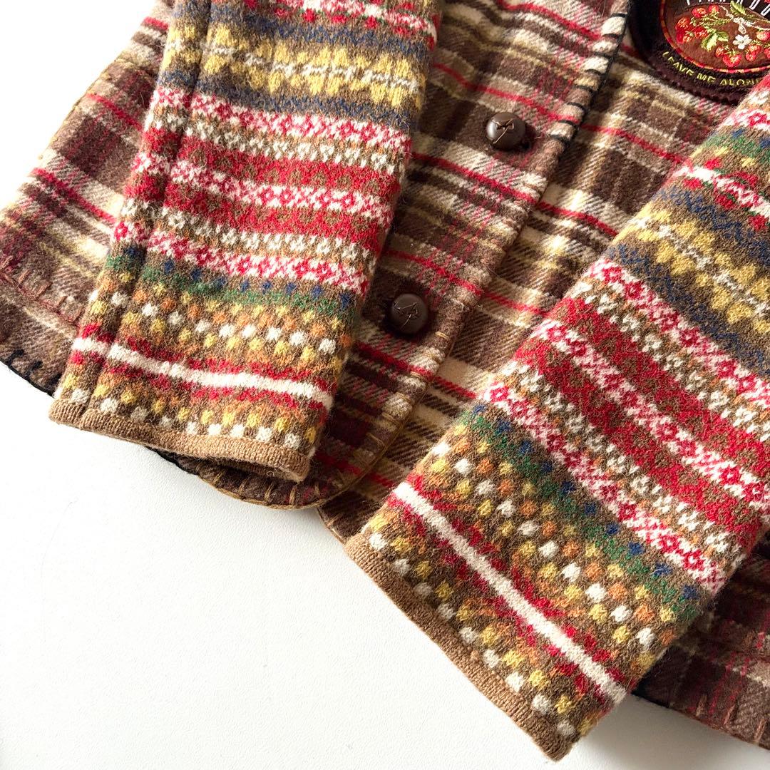希少　ピンクハウス　ウール　ワッペン　フェアアイル柄　チェック柄　ジャケット