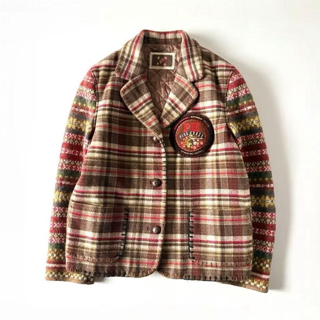 希少　ピンクハウス　ウール　ワッペン　フェアアイル柄　チェック柄　ジャケット
