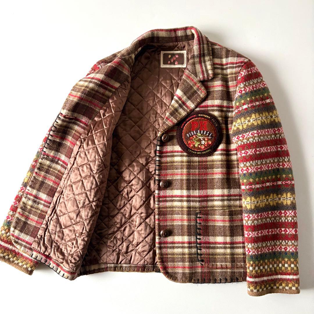 希少　ピンクハウス　ウール　ワッペン　フェアアイル柄　チェック柄　ジャケット