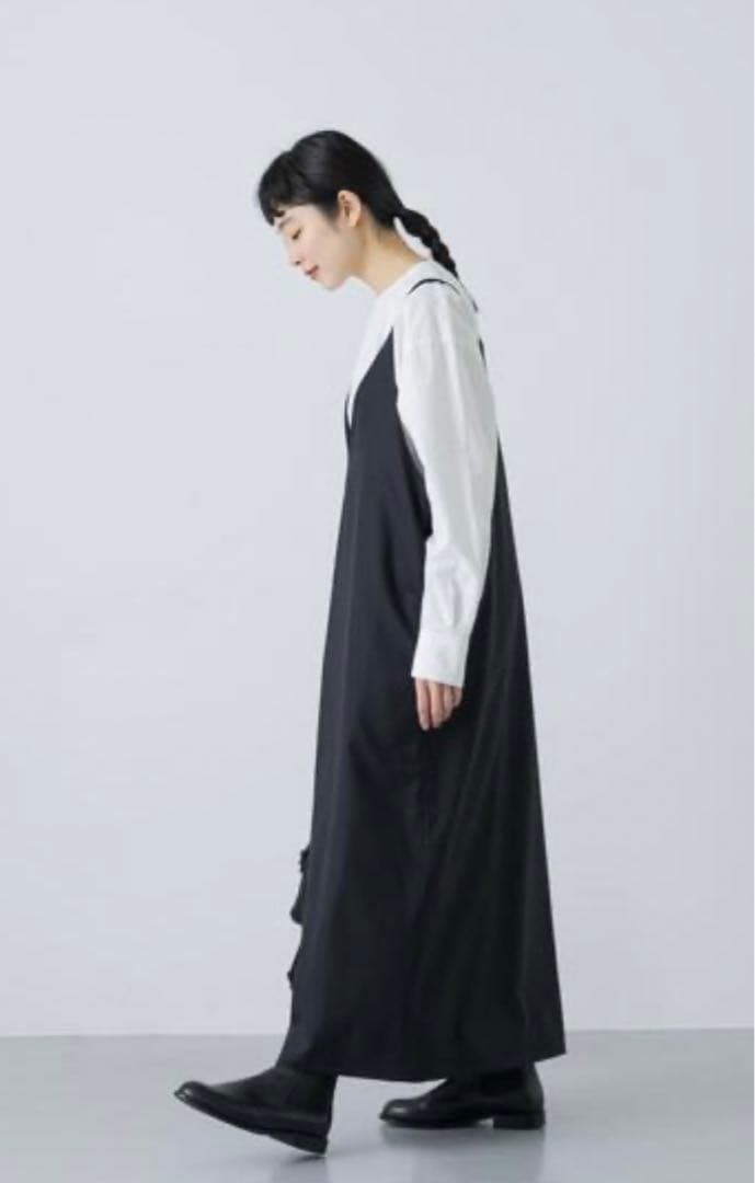 かぐれ　『2WAY仕様』ウールトロVネックワンピース　ブラック