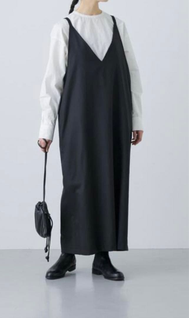 かぐれ　『2WAY仕様』ウールトロVネックワンピース　ブラック