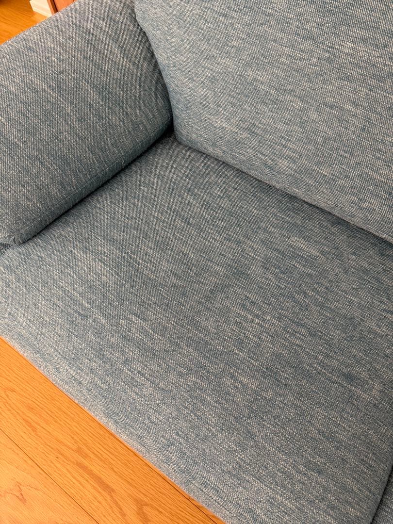 ニトリ　3人掛けソファ、スツールのセット(ターコイズブルー)