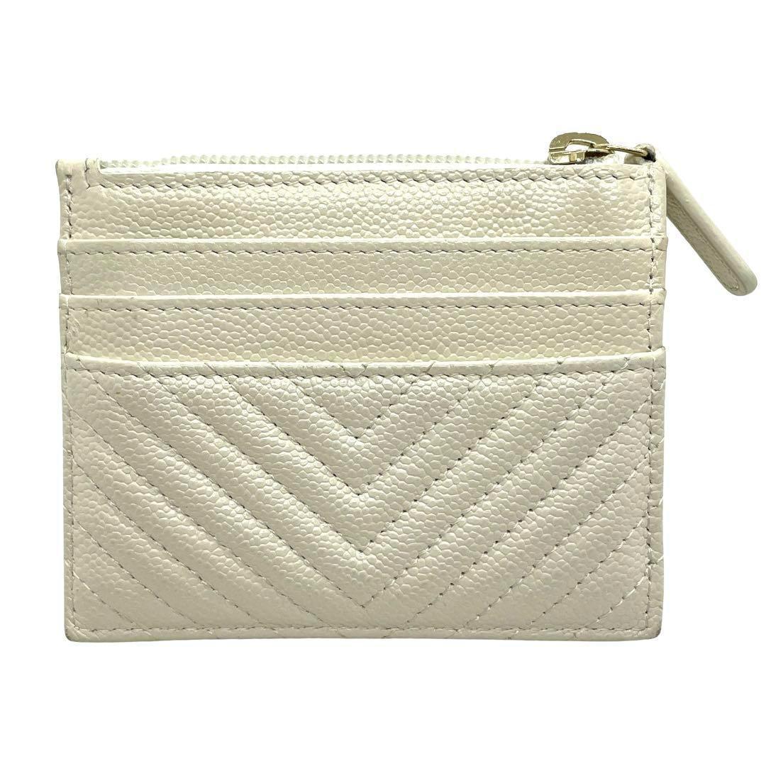 正規品 シャネル カード入れ ケース キャビアスキン 白 ボーイシャネル