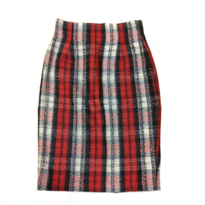 オニールオブダブリン 起毛 タイト スカート レッド チェック ウール ひざ丈