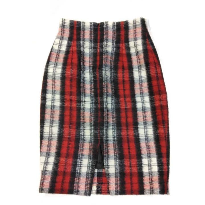 オニールオブダブリン 起毛 タイト スカート レッド チェック ウール ひざ丈