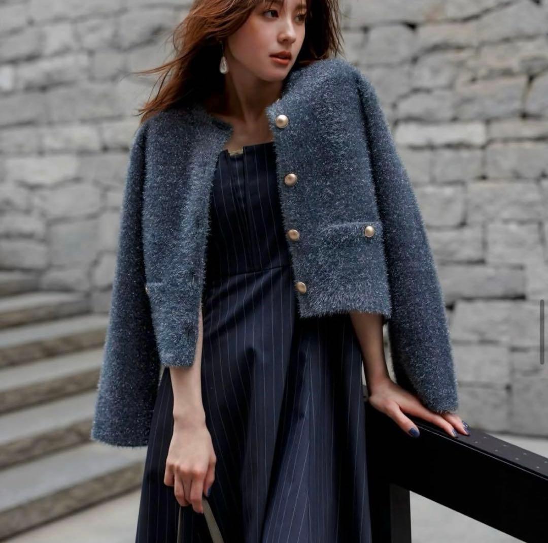 美品　ジャスグリッティー シャギーニットジャケット