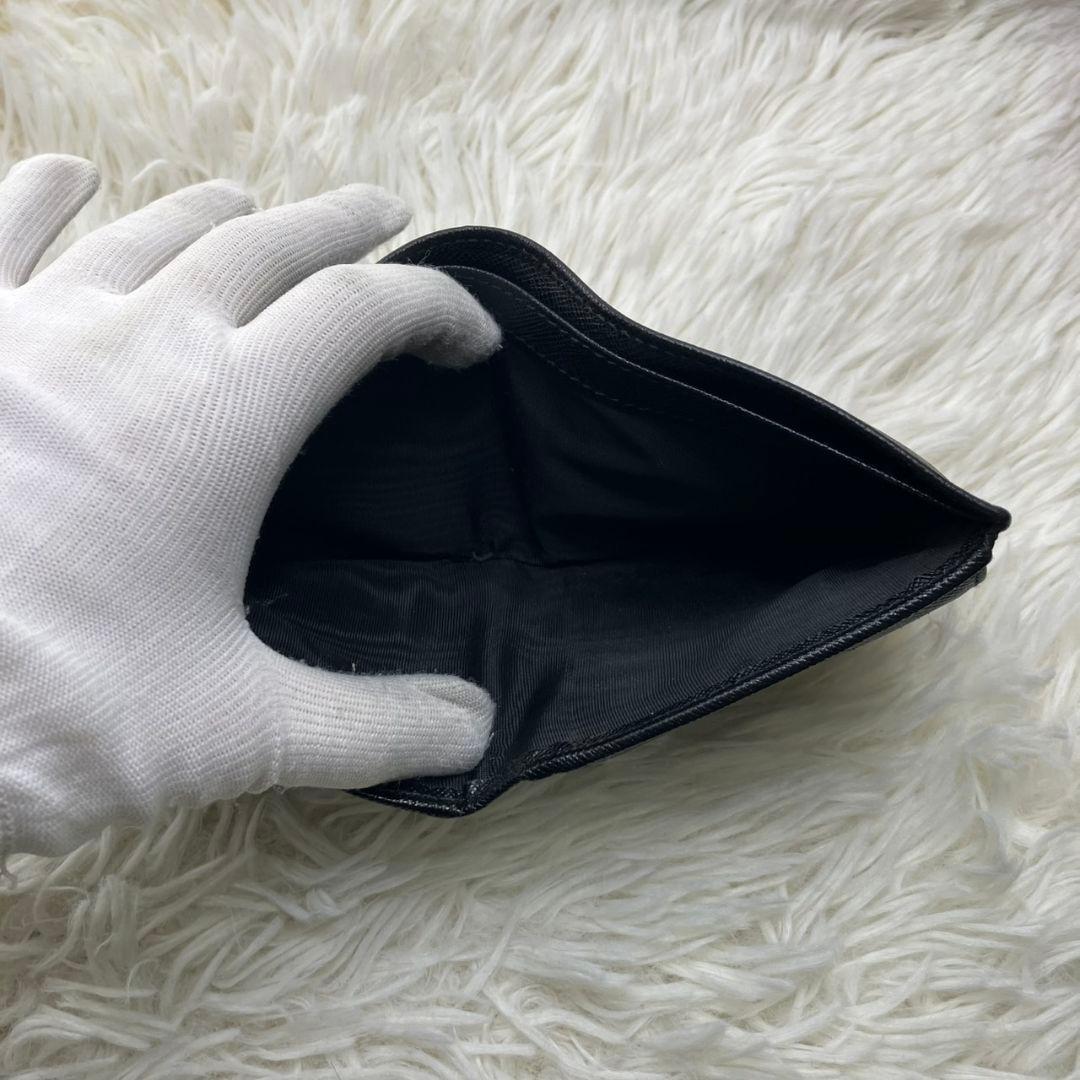 美品 現行✨ PRADAポケット付 サフィアーノ トライアングル 財布 黒
