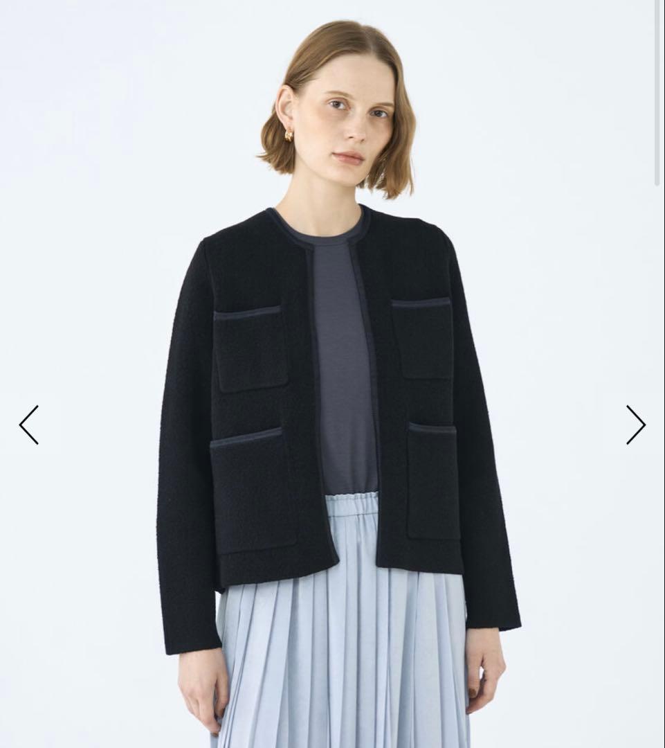 現行　Ballsey　ウールナイロンブークレーフロントオープンカーディガン　黒