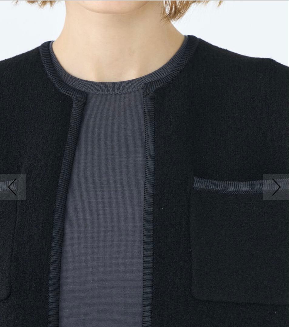 現行　Ballsey　ウールナイロンブークレーフロントオープンカーディガン　黒