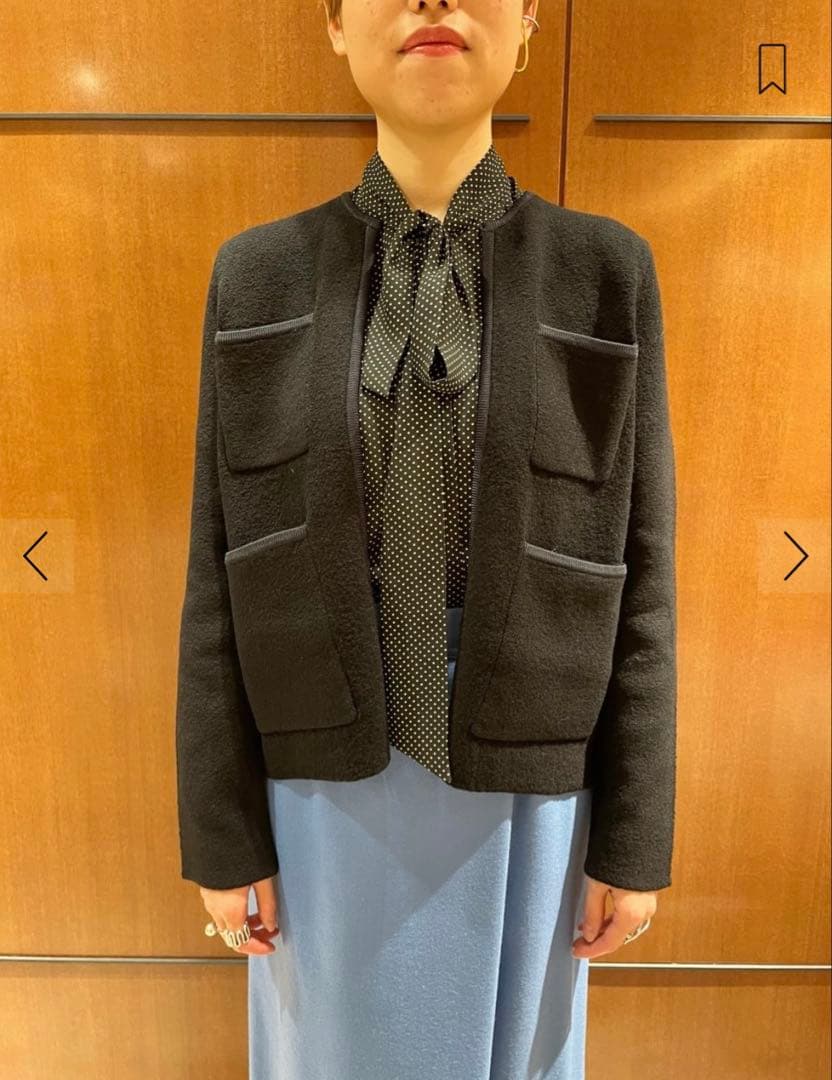 現行　Ballsey　ウールナイロンブークレーフロントオープンカーディガン　黒