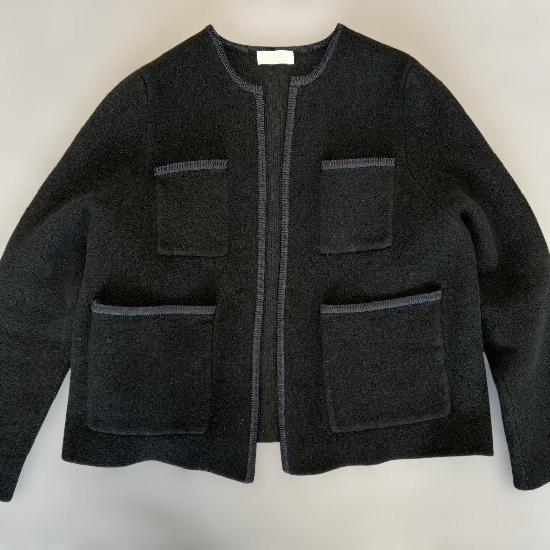 現行　Ballsey　ウールナイロンブークレーフロントオープンカーディガン　黒