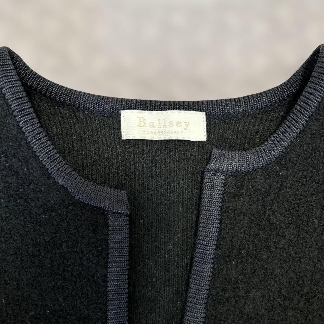 現行　Ballsey　ウールナイロンブークレーフロントオープンカーディガン　黒
