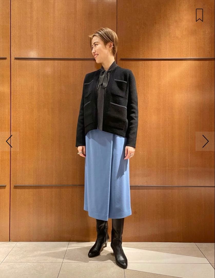 現行　Ballsey　ウールナイロンブークレーフロントオープンカーディガン　黒