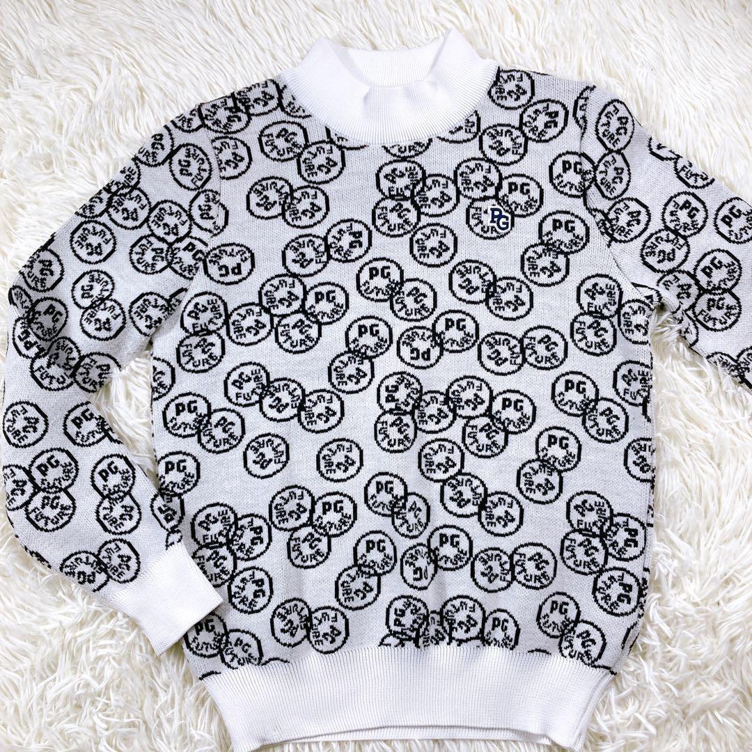 【2021年☆サイズ0☆極美品】パーリーゲイツ セーター　ニコちゃん総柄　白