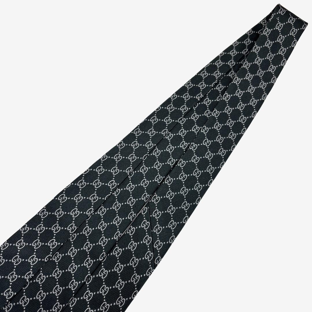 GUCCI シルクネクタイ GGロゴ 格子柄 ダークグリーン