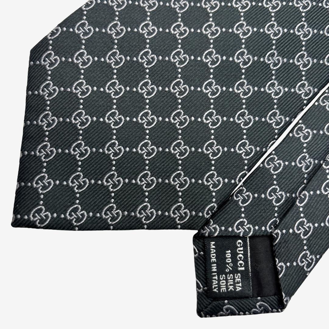 GUCCI シルクネクタイ GGロゴ 格子柄 ダークグリーン