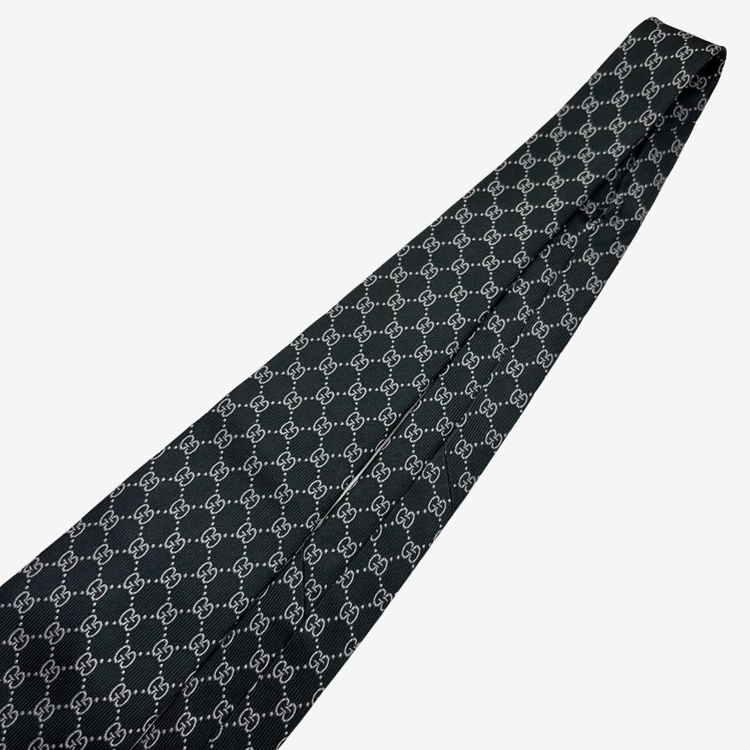 GUCCI シルクネクタイ GGロゴ 格子柄 ダークグリーン