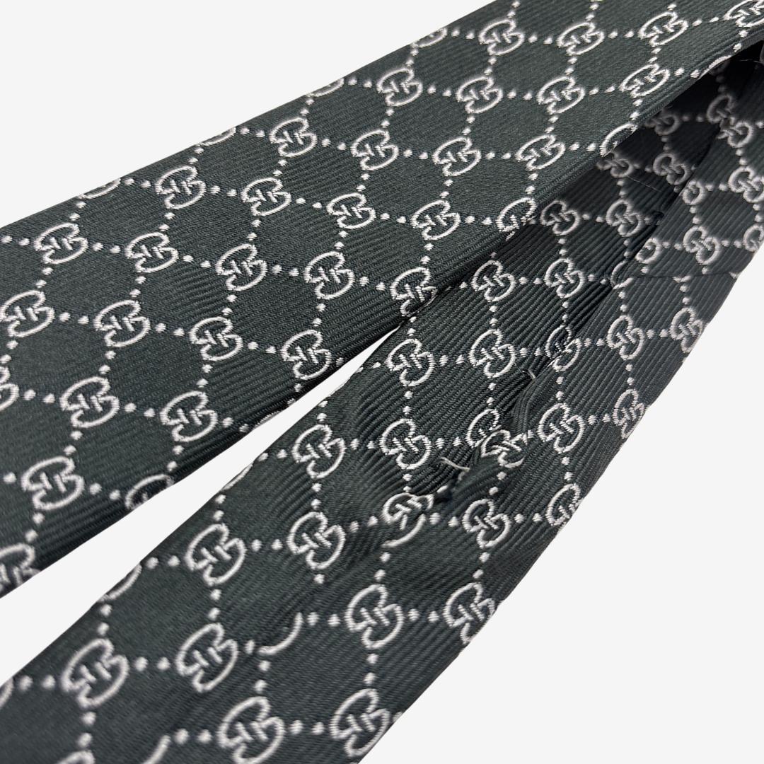 GUCCI シルクネクタイ GGロゴ 格子柄 ダークグリーン