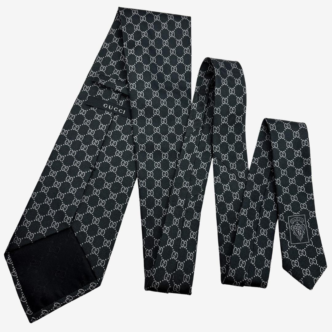 GUCCI シルクネクタイ GGロゴ 格子柄 ダークグリーン