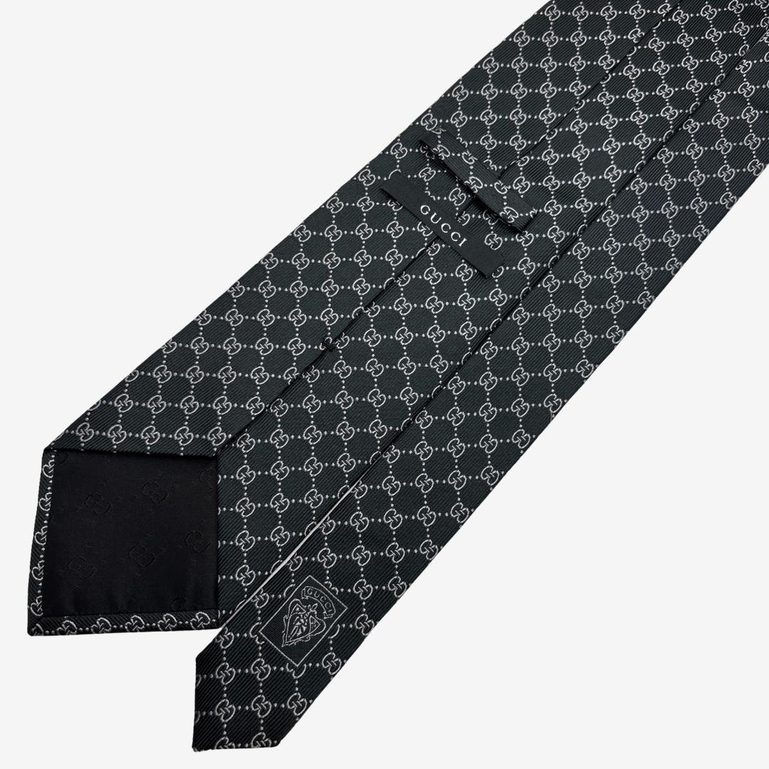 GUCCI シルクネクタイ GGロゴ 格子柄 ダークグリーン