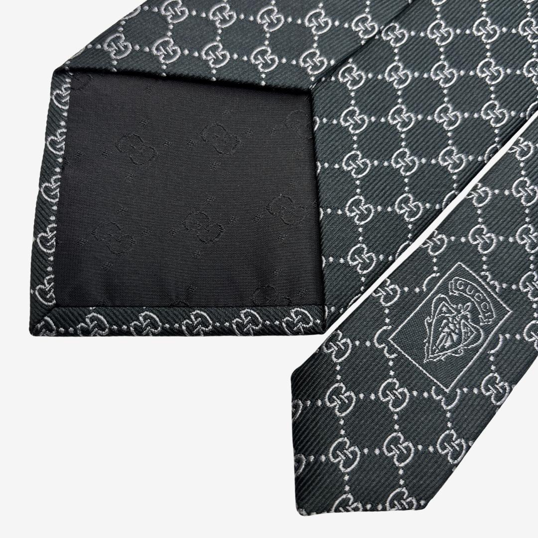 GUCCI シルクネクタイ GGロゴ 格子柄 ダークグリーン