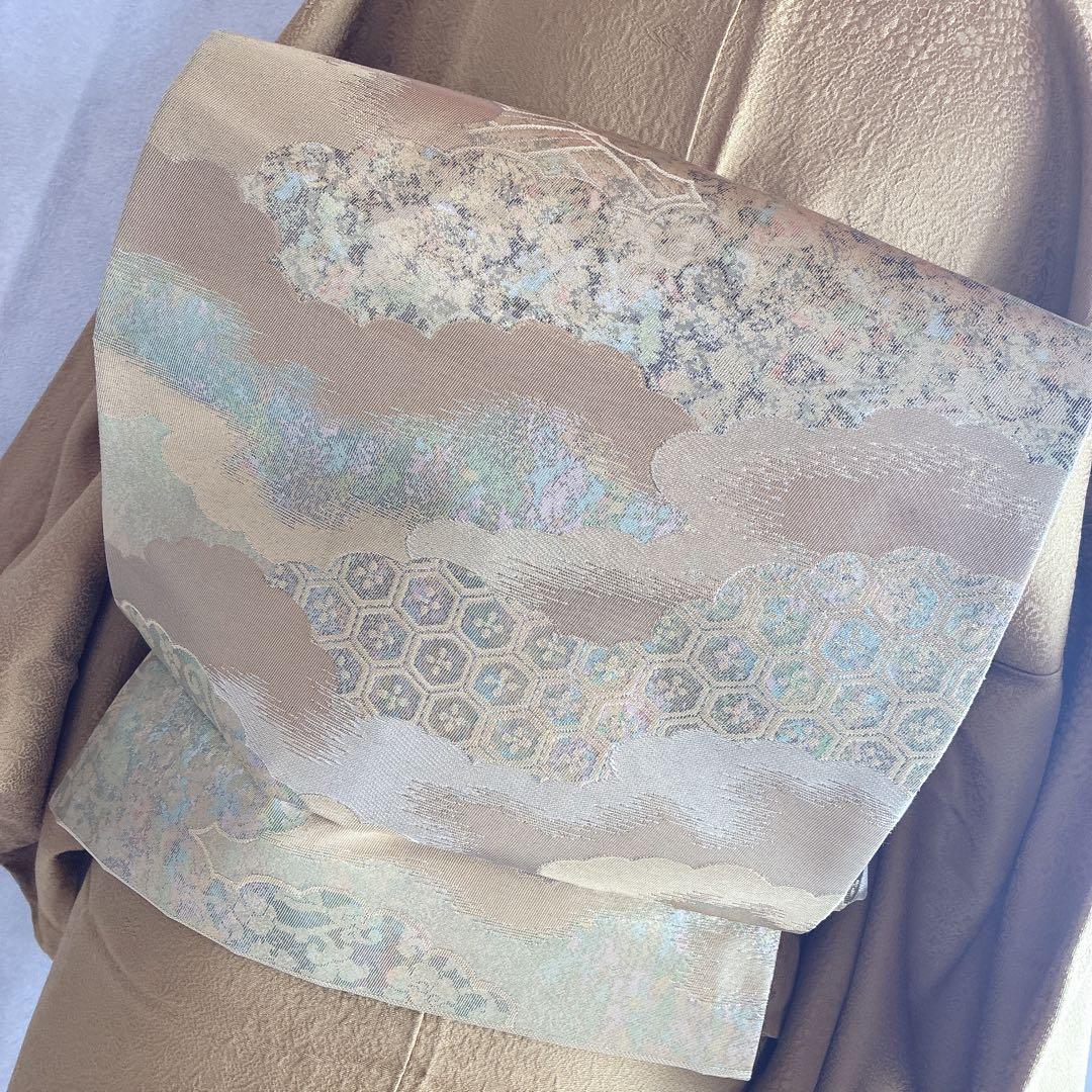 色無地　フルセット　着物　正絹　卒業式　入学式　植物地紋　山吹色　G9