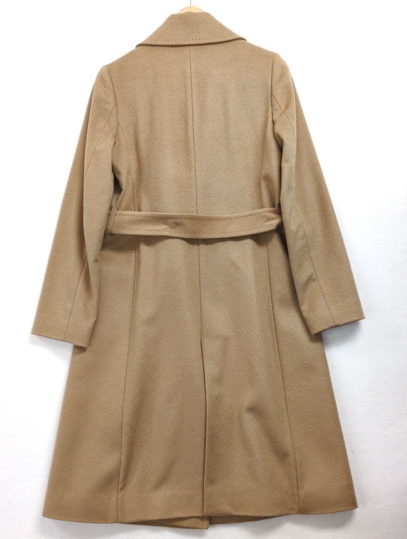 【イネド】ロングベルテッドコート カシミヤ100% キャメル ステッチ比翼ボタン