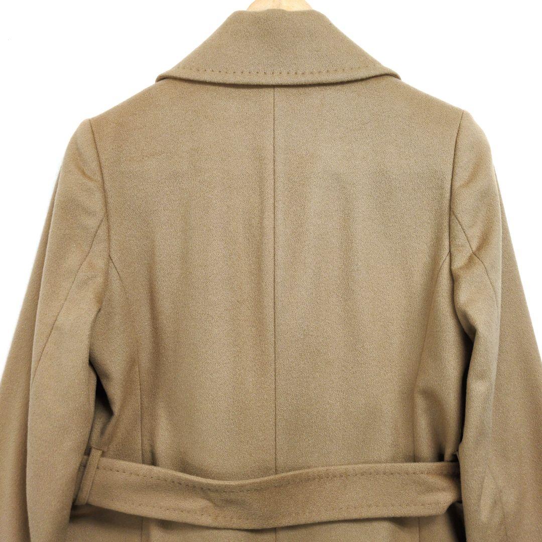 【イネド】ロングベルテッドコート カシミヤ100% キャメル ステッチ比翼ボタン