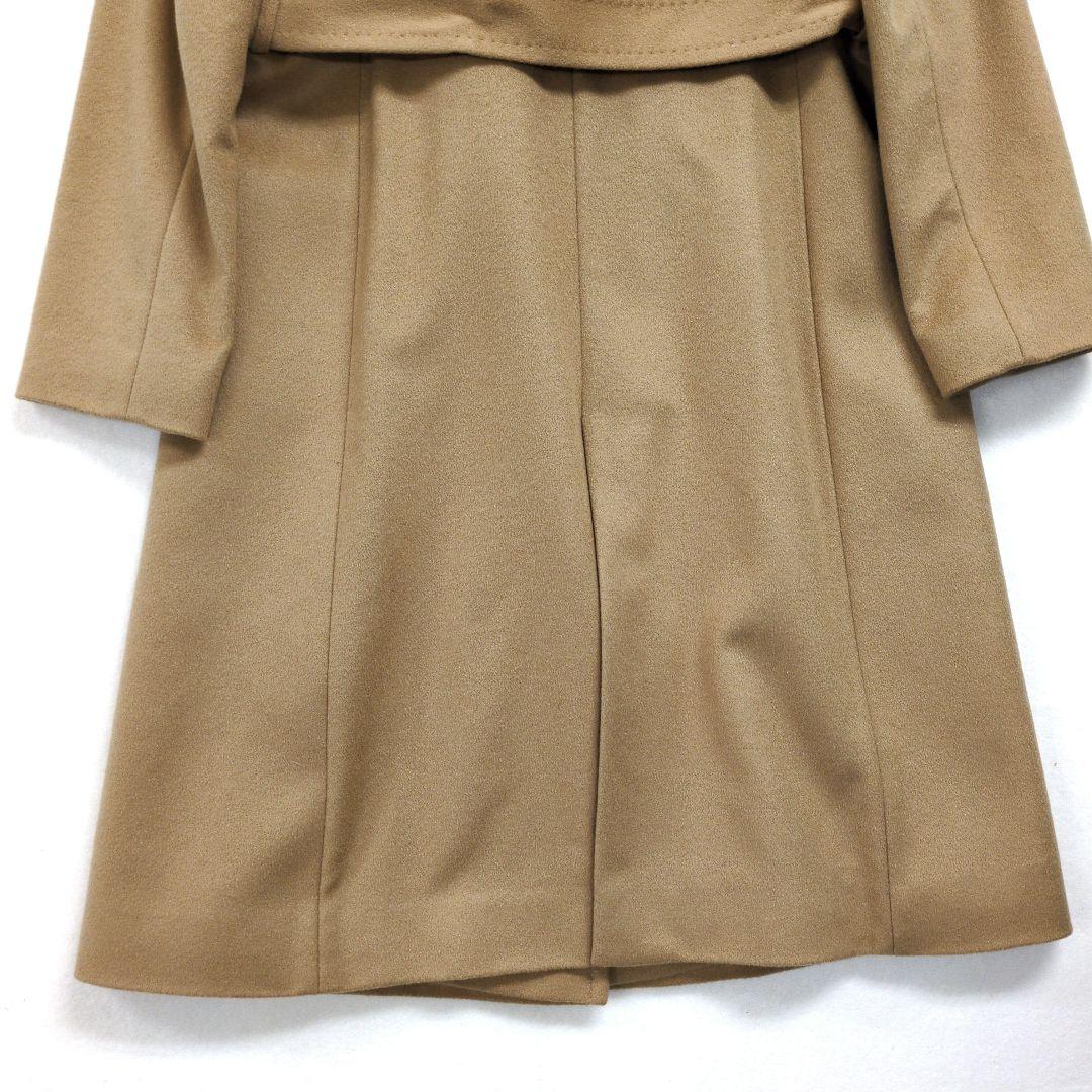 【イネド】ロングベルテッドコート カシミヤ100% キャメル ステッチ比翼ボタン