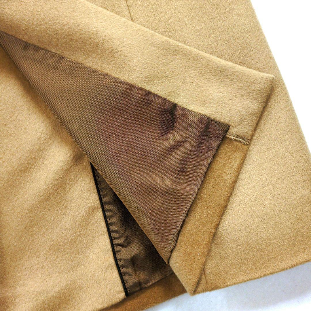 【イネド】ロングベルテッドコート カシミヤ100% キャメル ステッチ比翼ボタン