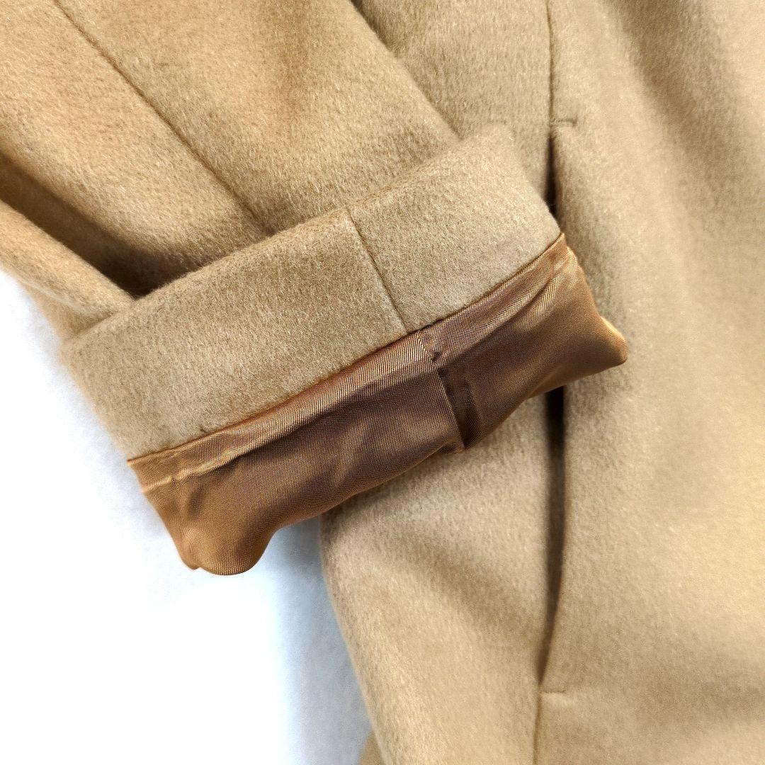 【イネド】ロングベルテッドコート カシミヤ100% キャメル ステッチ比翼ボタン
