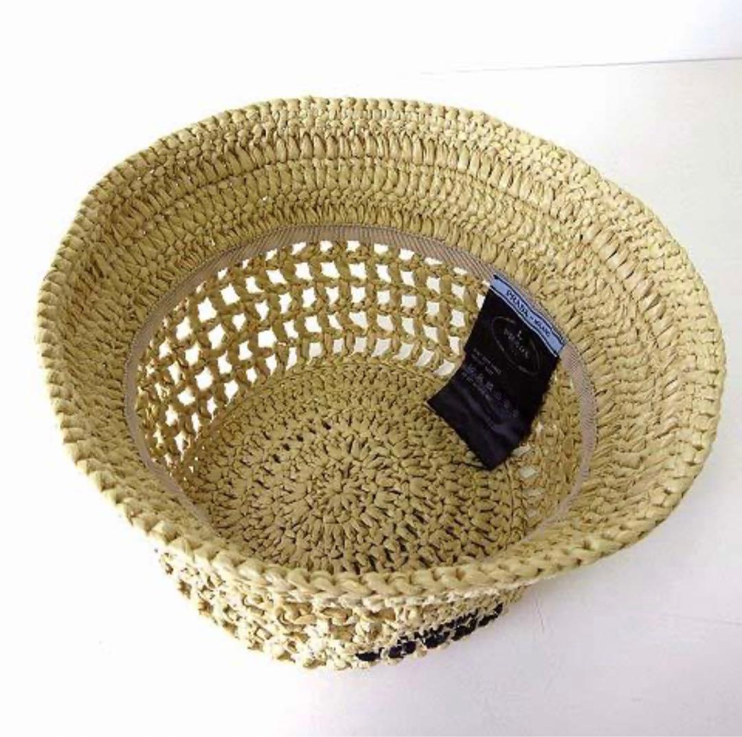 245 【美品】PRADA プラダ バケットハット 麦わら帽子 国内正規品 L