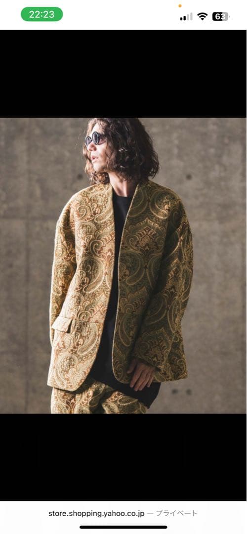 GLIM CLAP ノーカラージャケット ペイズリー柄　ミニマルジャケット