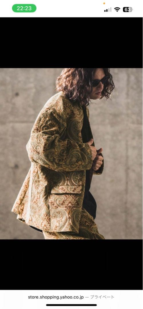 GLIM CLAP ノーカラージャケット ペイズリー柄　ミニマルジャケット