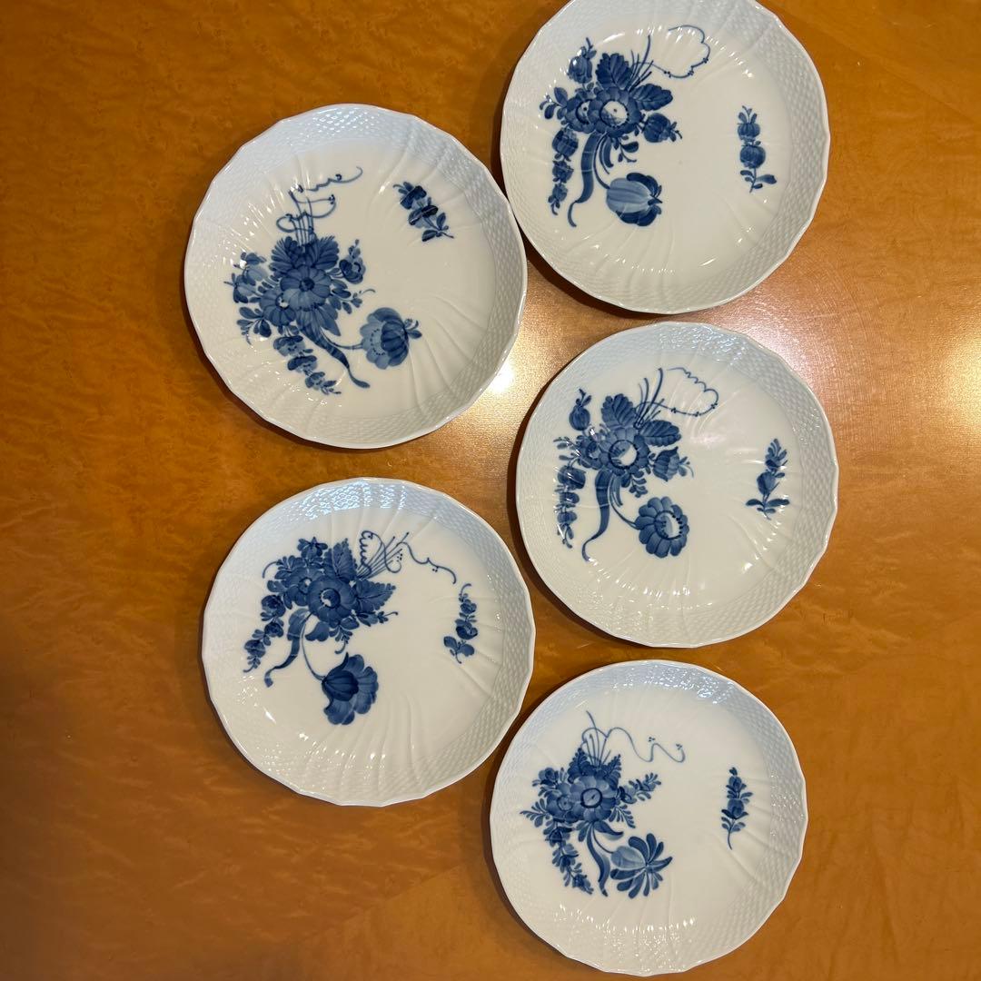 ロイヤルコペンハーゲン ボヘミアンブルー 青い花柄 波形縁取り 中皿 5枚セット
