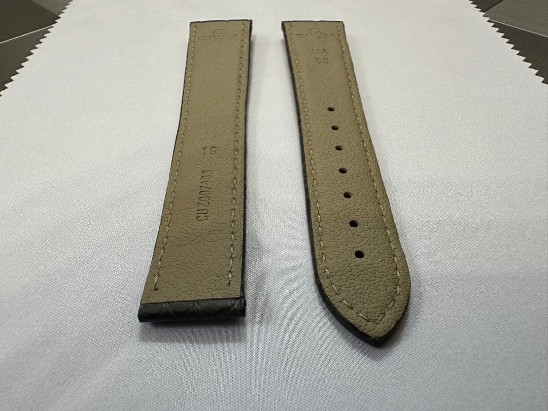 【純正品】OMEGA グレーアリゲーターレザーストラップ 19mm