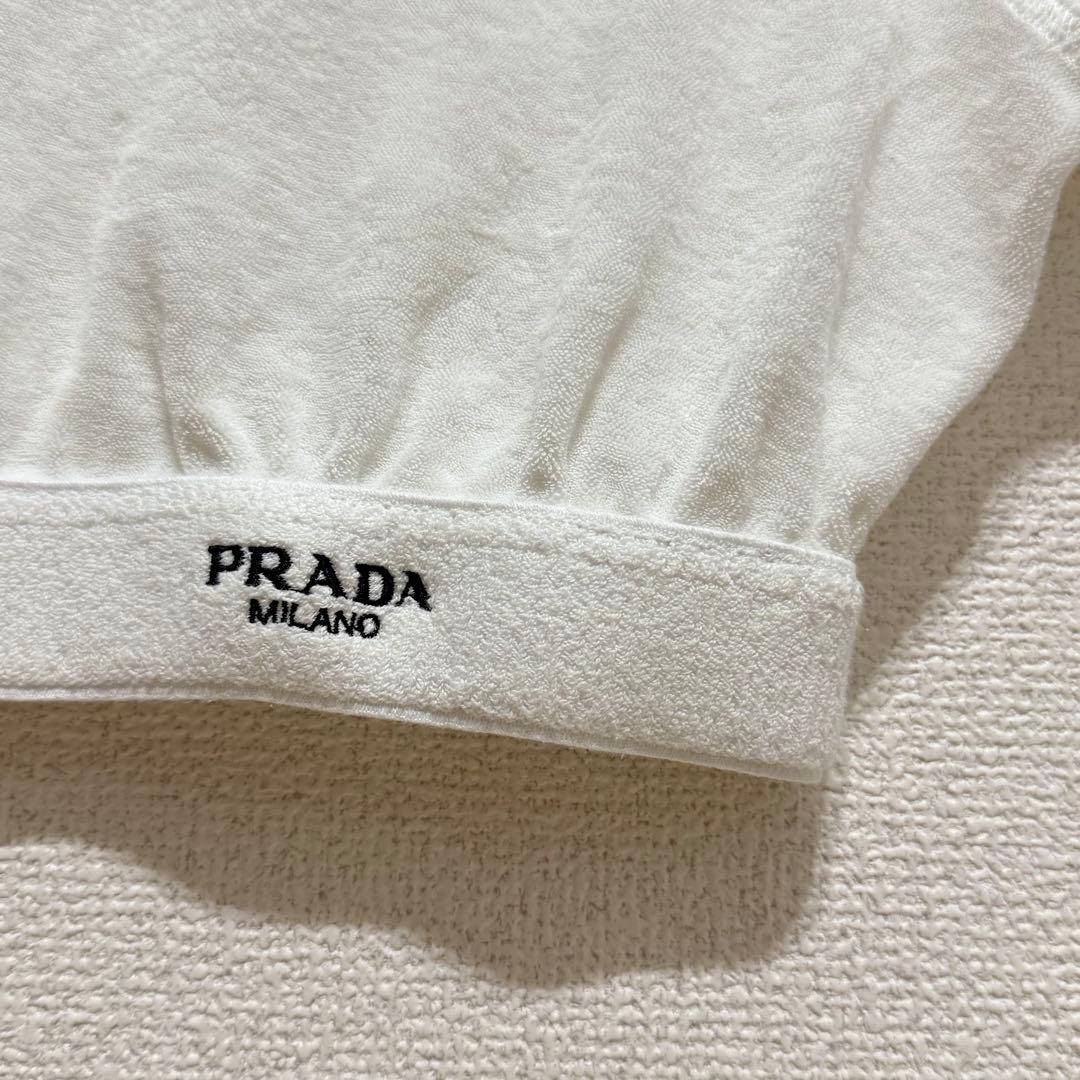 prada パイル Tシャツ ロゴ コットンテリー クロップド ショート丈 白