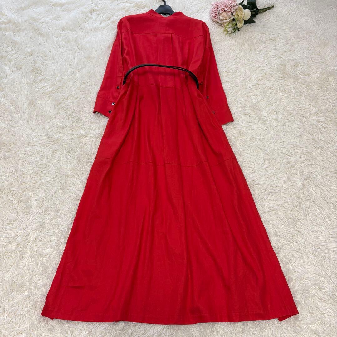 【美品】23年　アドーア　レーヨン麻ソフフトタンブラーワンピース　ベルト　38