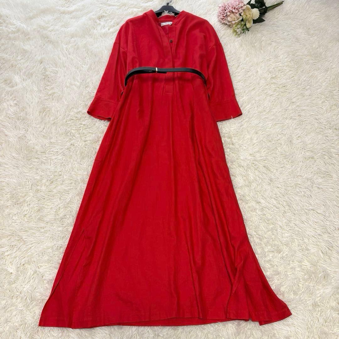 【美品】23年　アドーア　レーヨン麻ソフフトタンブラーワンピース　ベルト　38