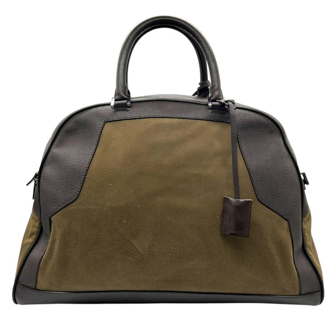 良品 584 ダンヒル ボストンバッグ A4 レザー キャンバス ダークブラウン