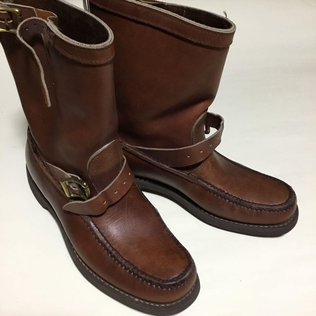 ブラウンレザー ミドルブーツ バックル付きラッセルモカシンスネークブーツゴーキー