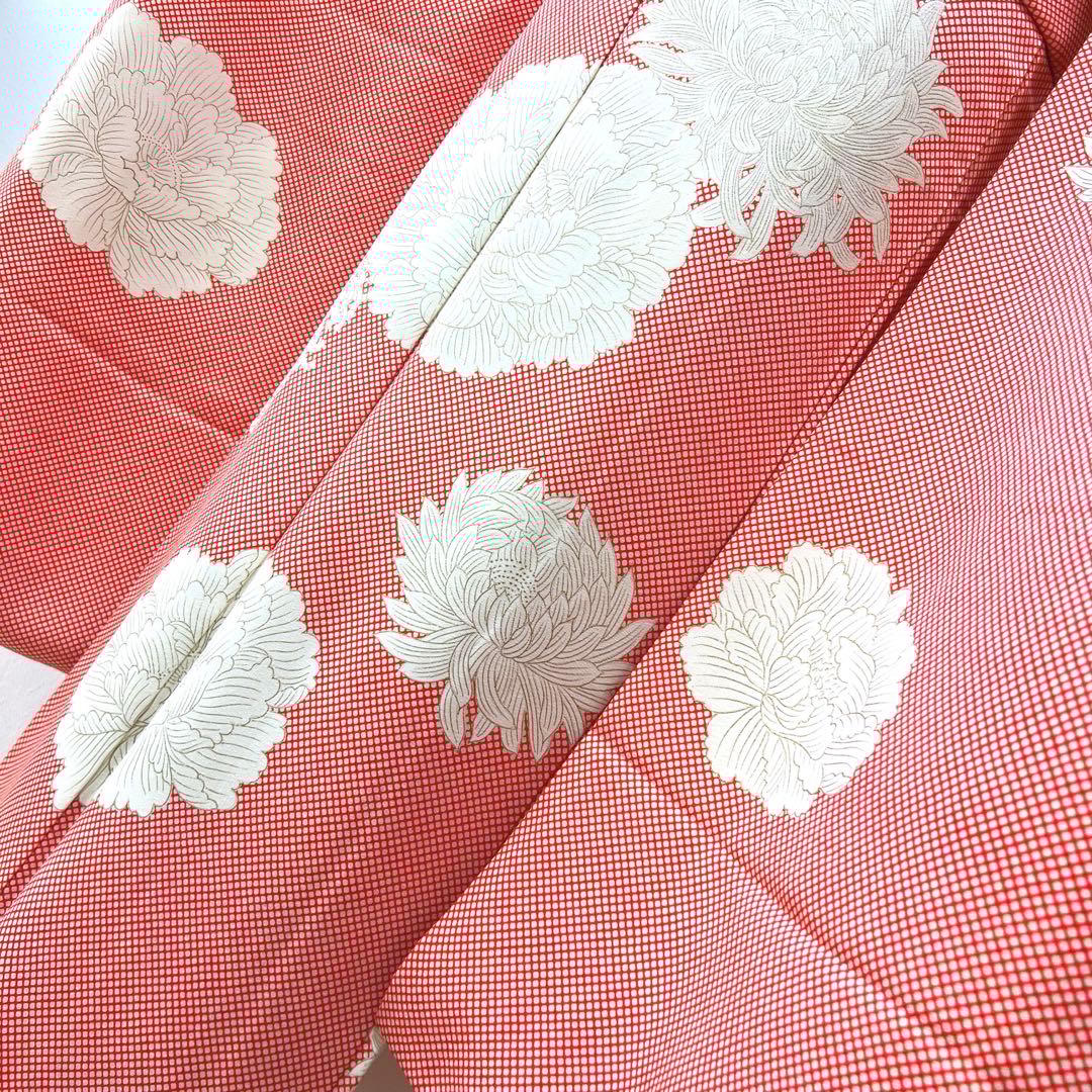 373 振袖フルセット 正絹 朱赤 橙オレンジ 金彩 手描き 小柄さん レトロ