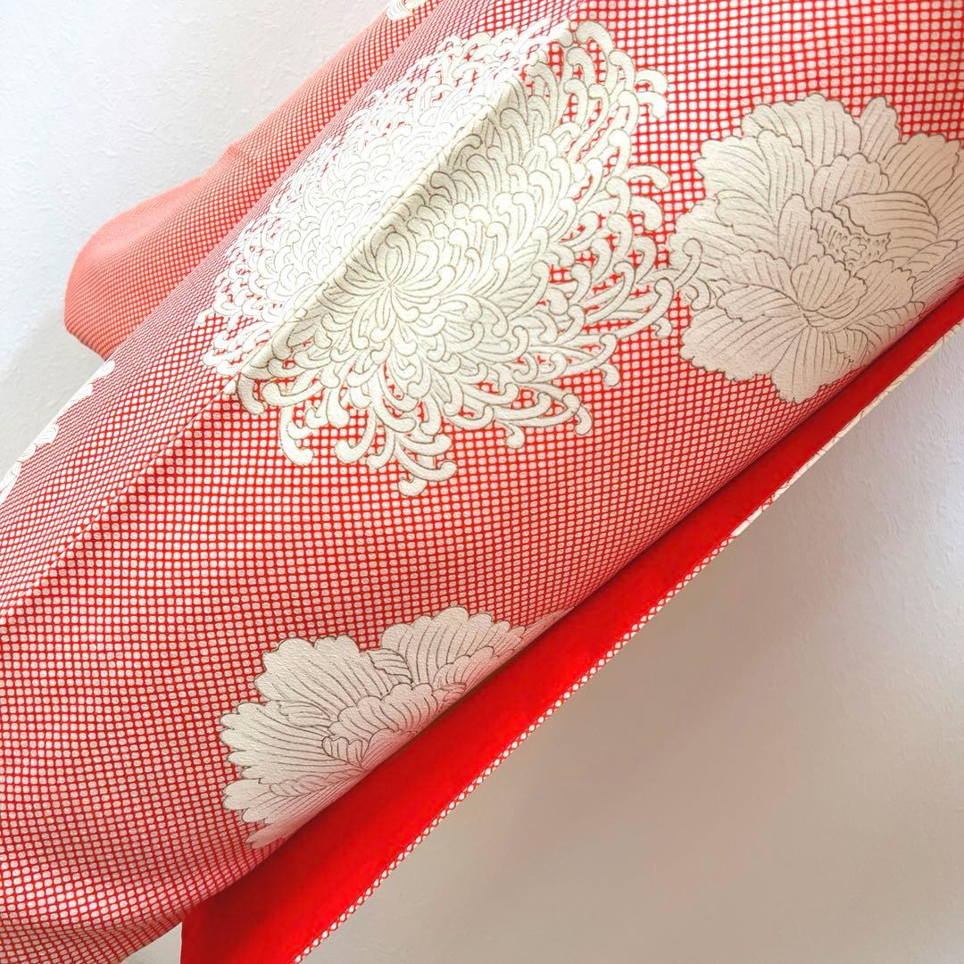 373 振袖フルセット 正絹 朱赤 橙オレンジ 金彩 手描き 小柄さん レトロ