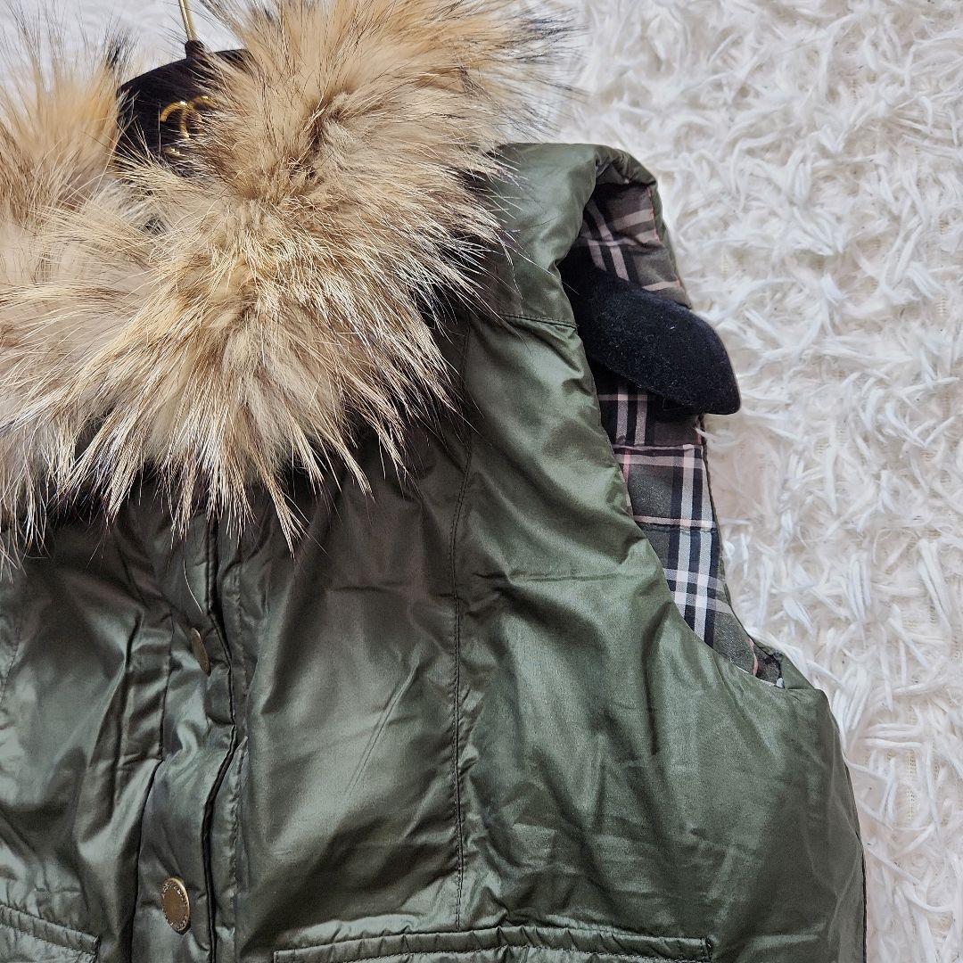 美品✨BURBERRY ダウンベスト ラクーンファー ノバチェック カーキ 38