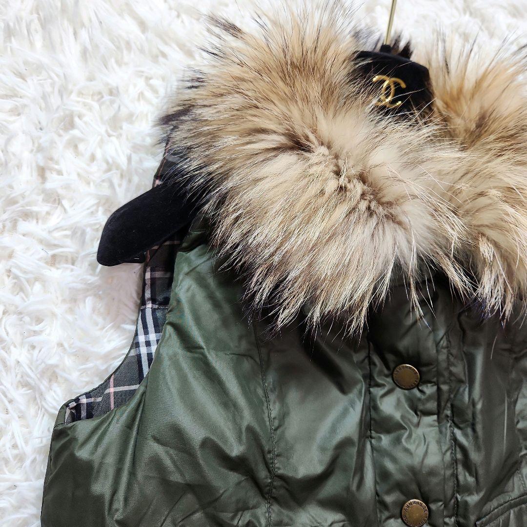 美品✨BURBERRY ダウンベスト ラクーンファー ノバチェック カーキ 38