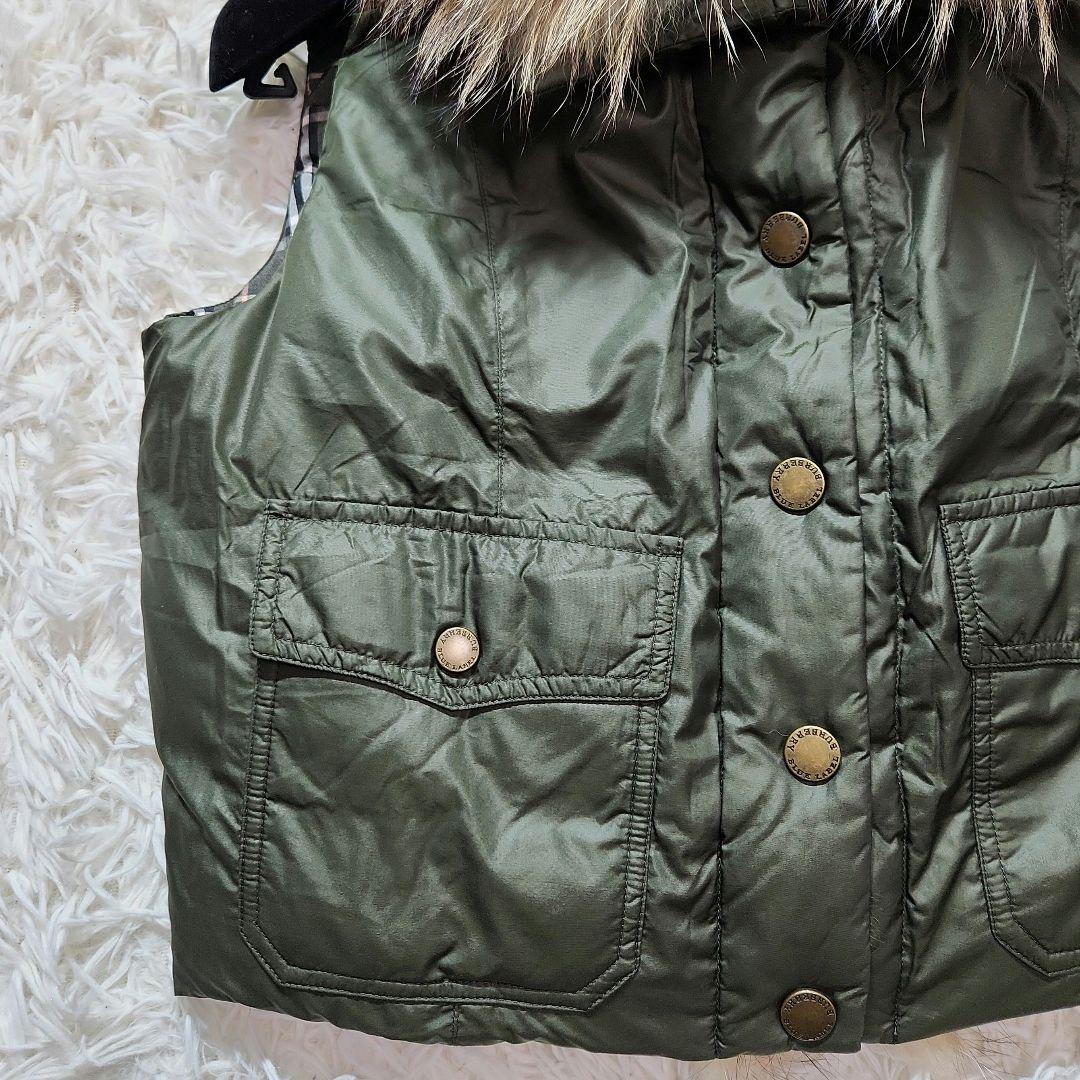 美品✨BURBERRY ダウンベスト ラクーンファー ノバチェック カーキ 38